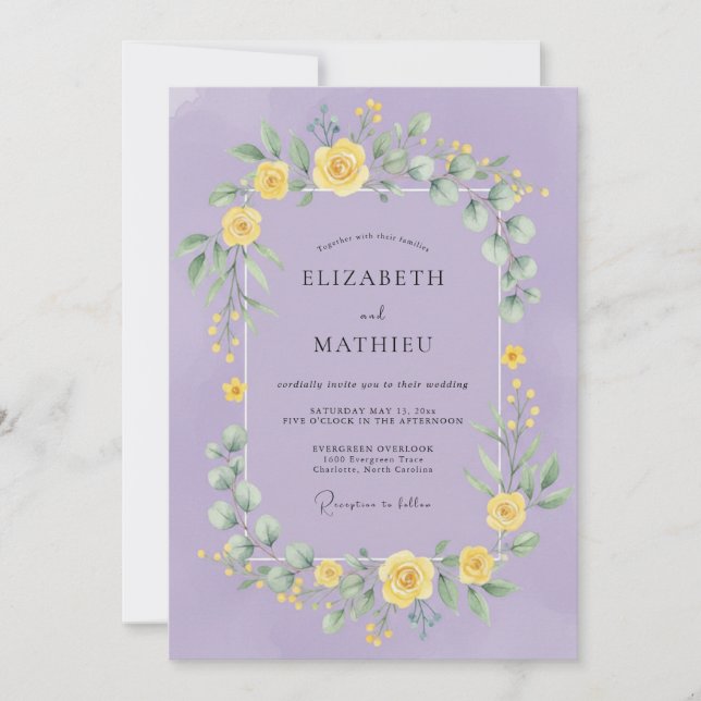Lilac Yellow Botanical Romance Wedding Invitation (Front)