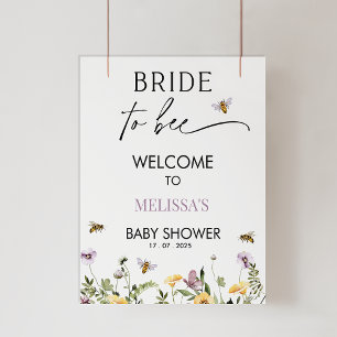 Lilac Yellow Floral Bee Bridal Shower Welcome Sign