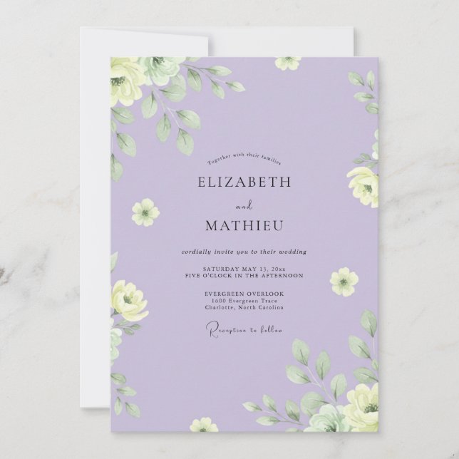 Lilac Yellow Foliage Eucalyptus Wedding Invitation (Front)