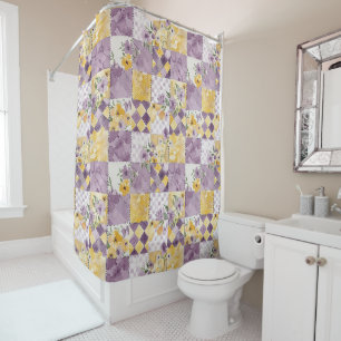 Lilac Yellow Patchwork Quilt Rustic Floral Retro Shower Curtain