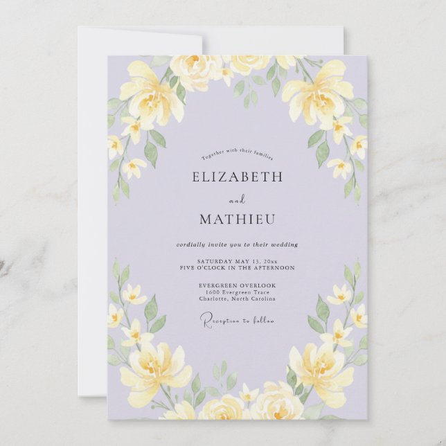 Lilac Yellow Peony Wedding Invitation (Front)