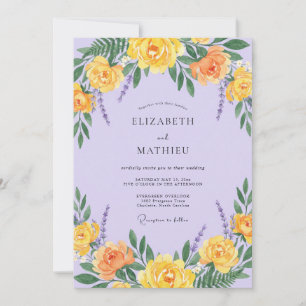 Lilac Yellow Ranunculus Grey Eucalyptus Wedding Invitation