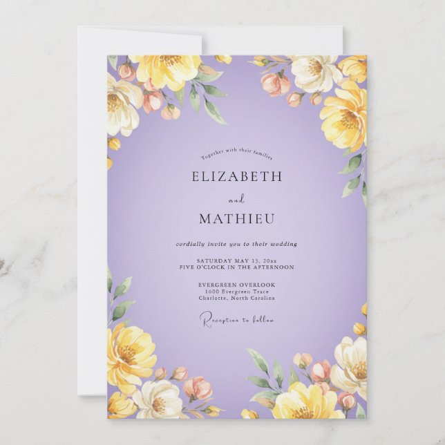 Lilac Yellow Ranunculus Sage Wedding Invitation (Front)