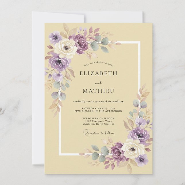 Lilac Yellow Ranunculus Soft Eucalyptus Wedding Invitation (Front)