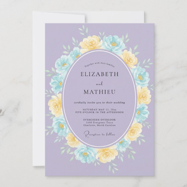 Lilac Yellow Wreath Wedding Invitation (Front)