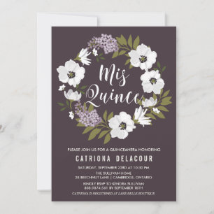 Lilacs and Anemones Floral Wreath Quinceañera Invitation
