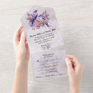 Lilacs and Bluebirds  All In One Invitation