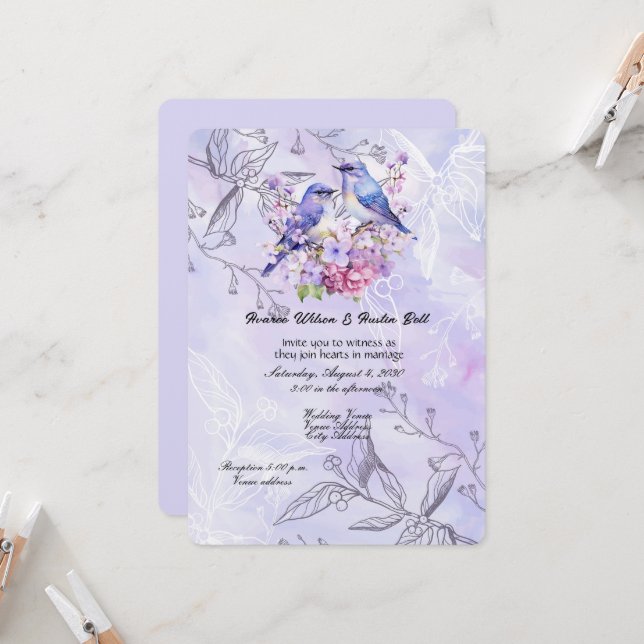 Lilacs and Bluebirds Invitation (Front/Back In Situ)