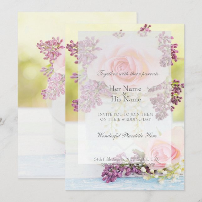 Lilacs and Roses Vintage Wedding Invitation (Front/Back)