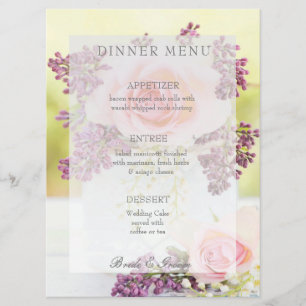 Lilacs and Roses Vintage Wedding menu