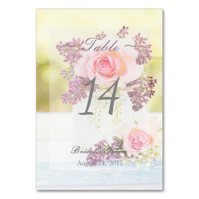 Lilacs and Roses Vintage Wedding Table Number (Front)