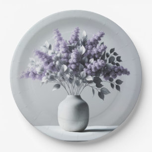 Lilacs and Silver Leaf Bouquet Paper Plate