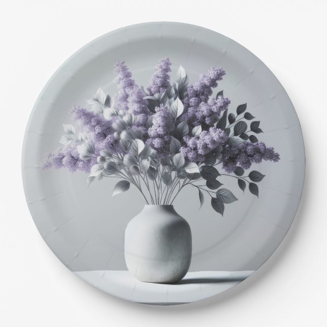 Lilacs and Silver Leaf Bouquet Paper Plate (Front)