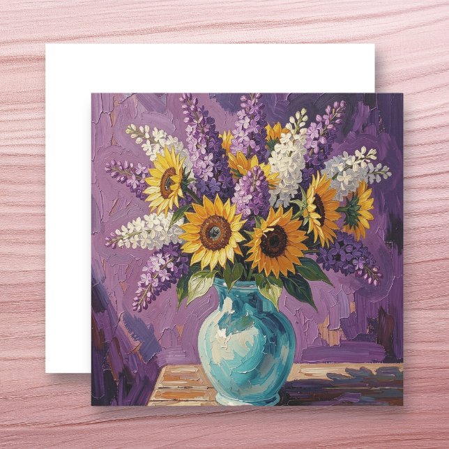 Lilacs and Sunflowers | Botanical Design Blank Card (Creator Uploaded)