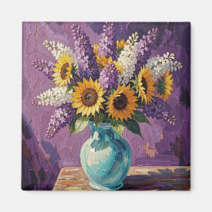 Lilacs and Sunflowers   Botanical Design   Magnet