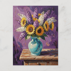 Lilacs and Sunflowers Botanical Design Postcard