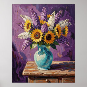 Lilacs and Sunflowers Botanical Design Poster