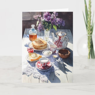 Lilacs At Breakfast In Watercolors Card