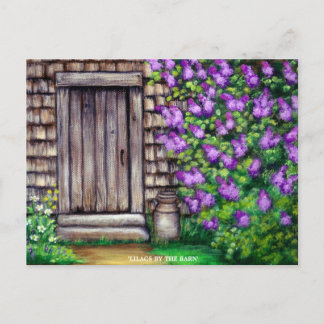 Lilacs by the Barn Original Painting Art Postcard
