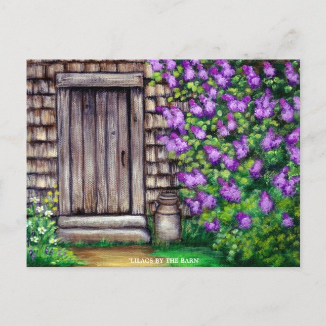 Lilacs by the Barn Original Painting Art Postcard (Front)