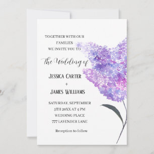 Lilacs Floral Watercolor Rustic Elegant Wedding Invitation