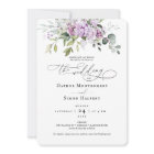 Lilacs Greenery Script Wedding Invitation Purple