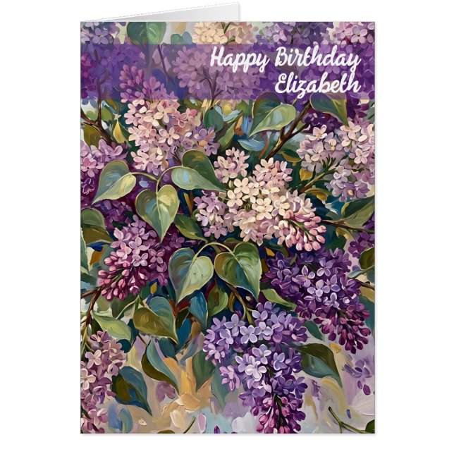 Lilacs Happy Birthday Greeting Card (Front)