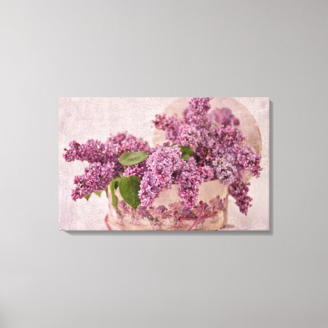 Lilacs In A Victorian Hat Box Canvas Print (Front)