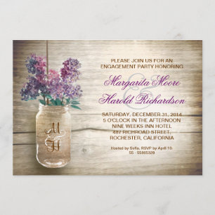 lilacs in mason jar rustic engagement party invite