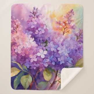 Lilacs in Watercolor Sherpa Blanket