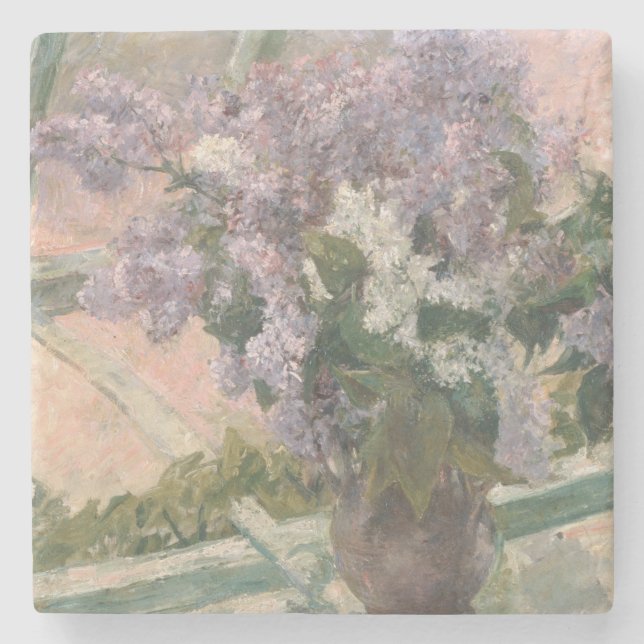 Lilacs in Window by Mary Cassatt American Painter Stone Coaster (Front)