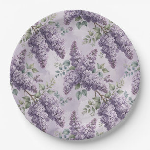 Lilacs Lilac Blossoms Sage Green Dusty Lavender  Paper Plate