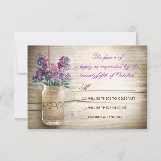 lilacs mason jar vintage wedding rsvps RSVP card (Front)