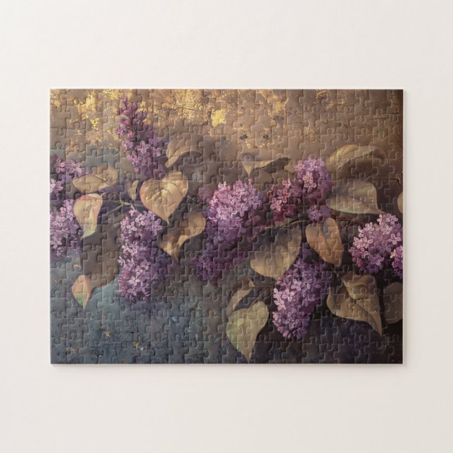 Lilacs on Gold Background Oil Painting Jigsaw Puzzle (Horizontal)