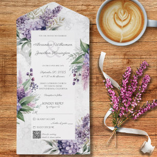 Lilacs on Marbled White with QR Code  All In One Invitation