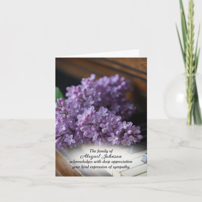 Lilacs On Old Piano for Sympathy Thank You Card (Front)