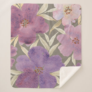 Lilacs on watercolor green background sherpa blanket