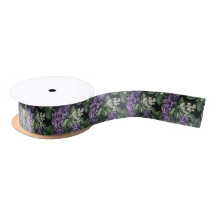Lilacs Purple and White Floral Satin Ribbon