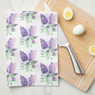 Lilacs Purple Flowers Watercolor Nature Pattern Tea Towel