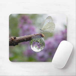 Lilacs Reflection in a Raindrop with Butterfly Mouse Pad