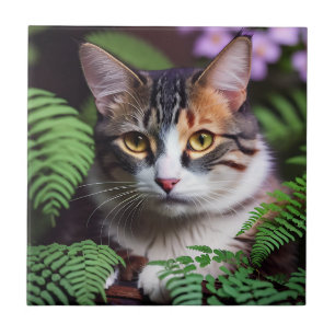 Lilah The Tabby Cat In The Fernery, Tile