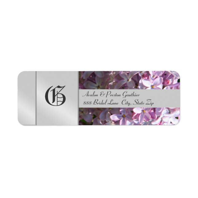 Liliac Flower Monogram Silver Wedding Label (Front)