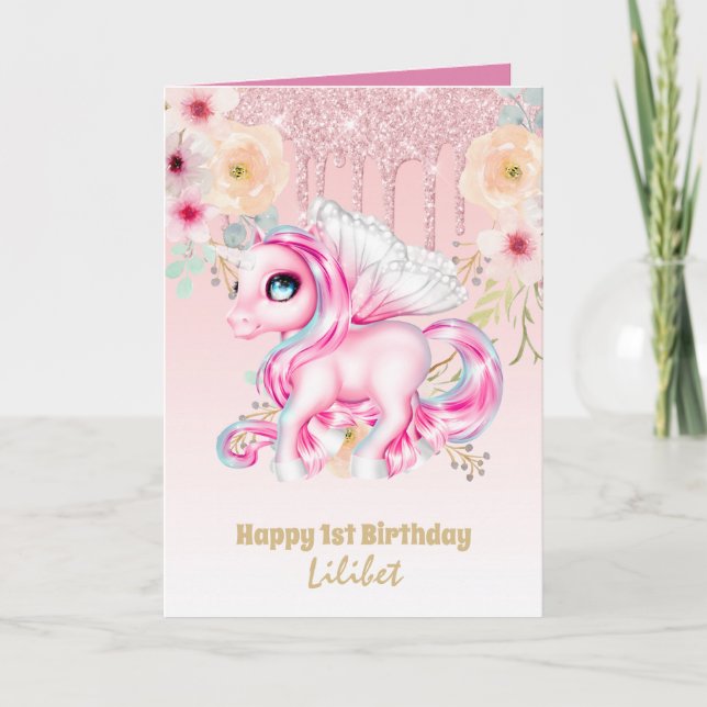 Lilibet 1st Birthday Cards - Princess Unicorns (Front)