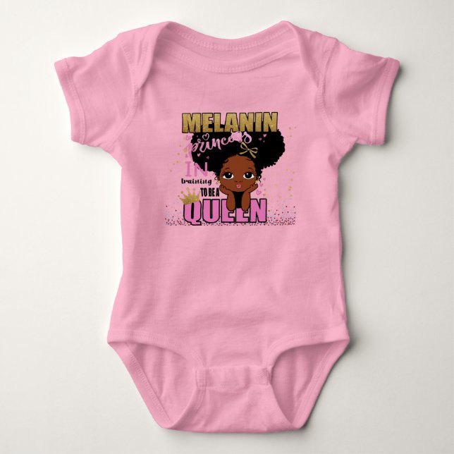 Lilibet Fashion - Melanin Princess Training Queen  Baby Bodysuit (Front)