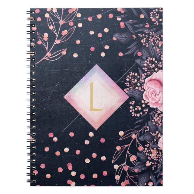 Lilibet Monogram Navy Rosegold Pink Princess Gifts Notebook (Front)