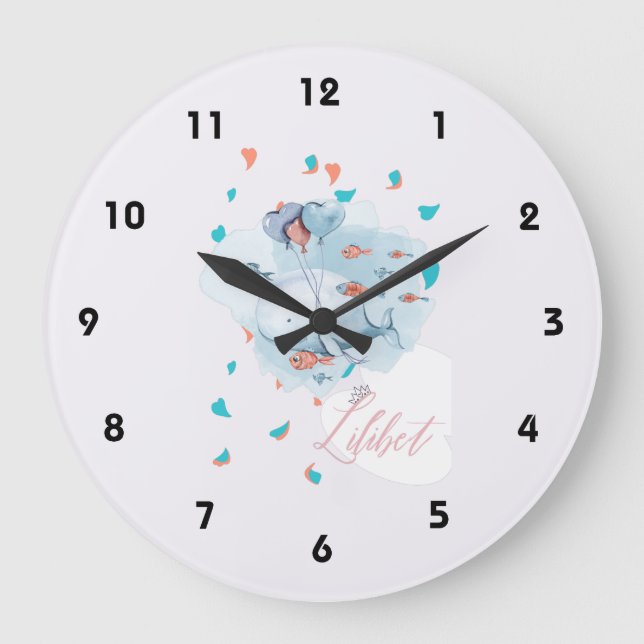 Lilibet Named Magical WHALE Gifts for Girls Large Clock (Front)