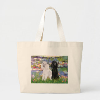 Lilies2-Standard Poodles (black & white) Large Tote Bag
