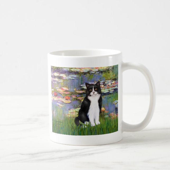 Lilies 2 - Black and White Cat Coffee Mug (Right)