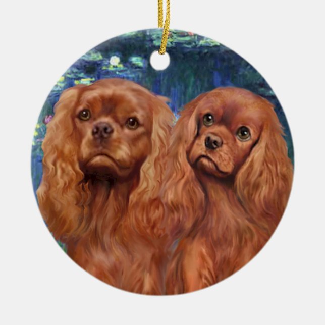 Lilies 5- Two Ruby Cavaliers Ceramic Tree Decoration (Front)