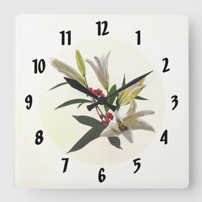 Lilies and Berries Square Wall Clock (Front)